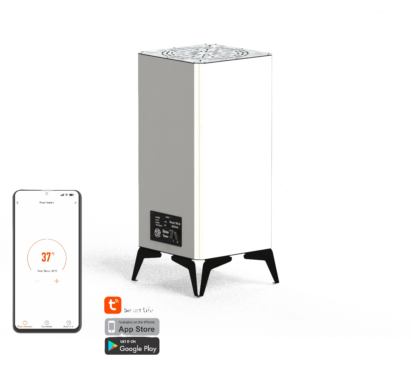 Rose-Tower Portable Infrared Thermal Wave Heater – Energy-Efficient Hybrid Heating with Smart WiFi Control - White (1000W & 1800W)