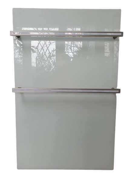 Far Infrared Towel Heater with built in Thermostat. "BLUEBELL RANGE" Glass. White. 500Watts