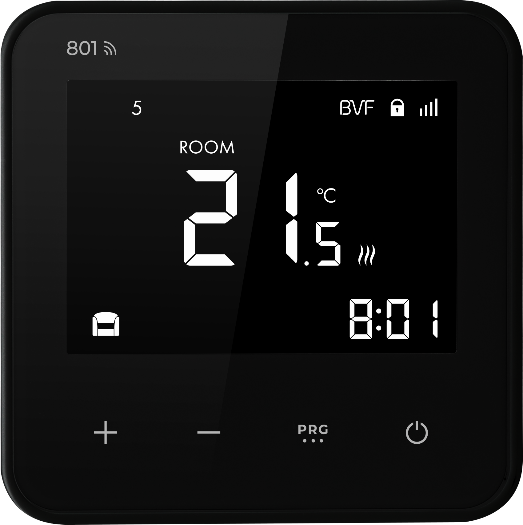 Programmable Thermostat, 801 via WiFi with mobile phone app. Black.